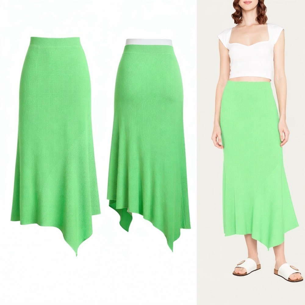 A.L.C. | Green Ribbed Asymmetrical Skirt | XS | Midi Maxi